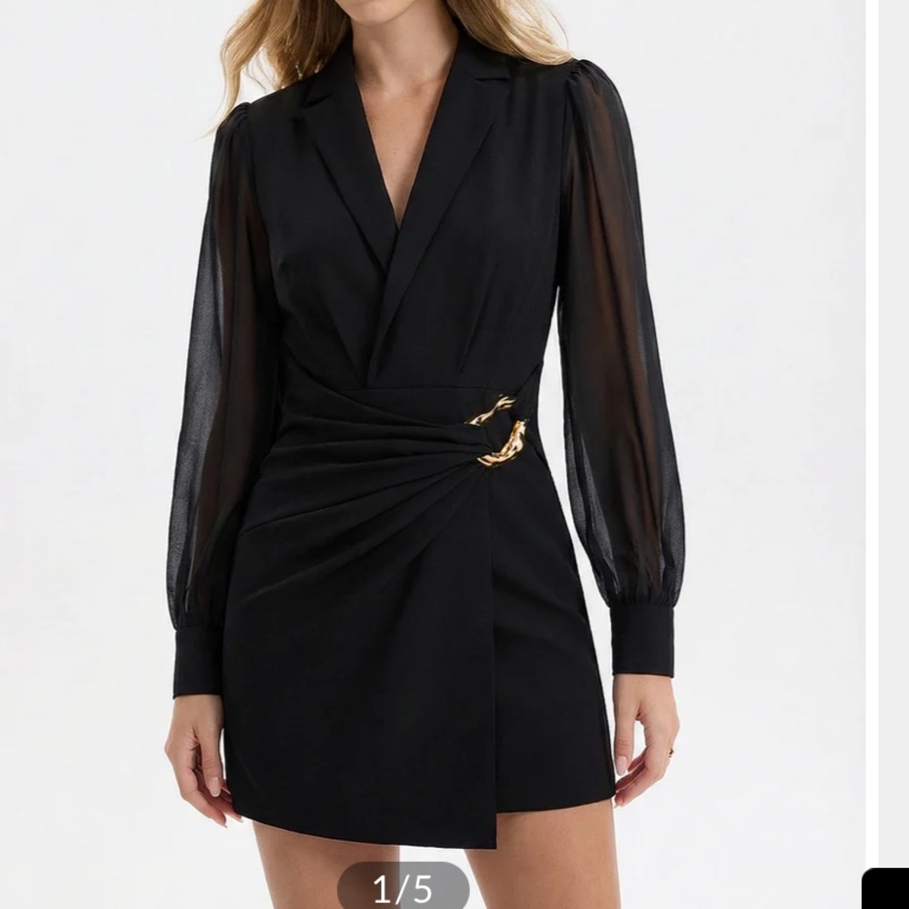 Commense Black Mini Blazer Dress with Gold Buckle